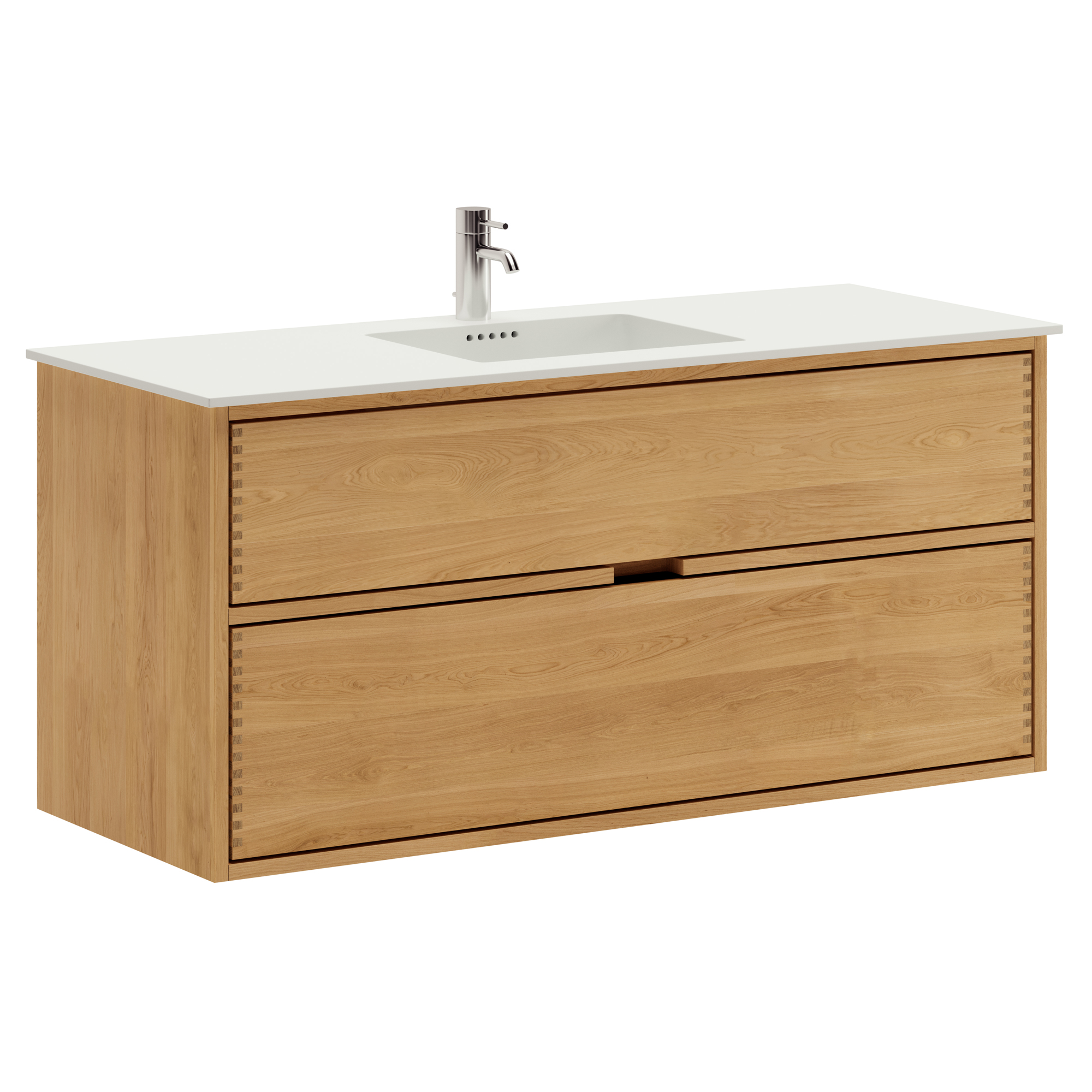 Billede af 120 cm Lysolieret Just Wood badmøbel med 2 skuffer og Solid Surface bordplade