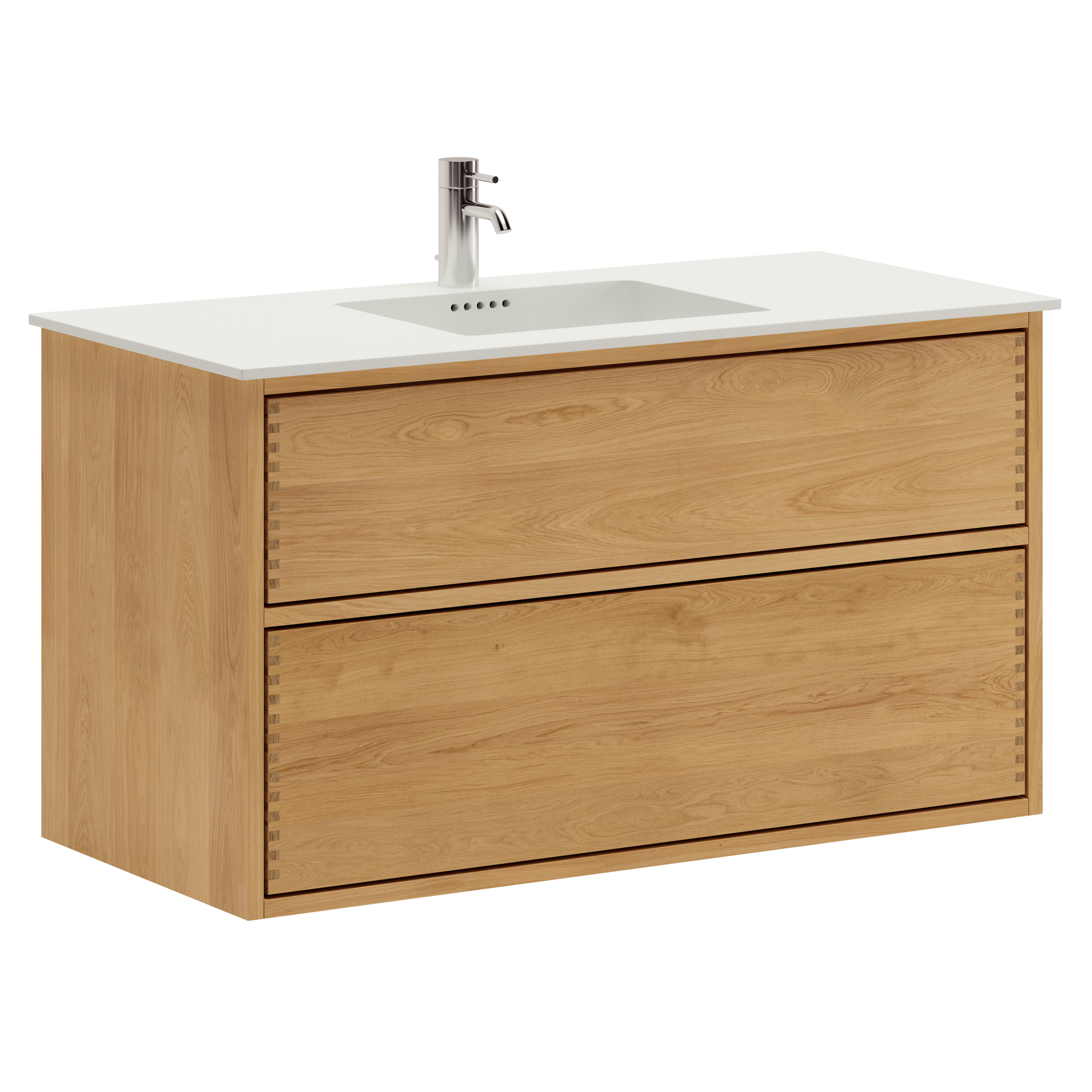 Billede af 100 cm Naturolieret Just Wood Push badmøbel med 2 skuffer og Solid Surface bordplade