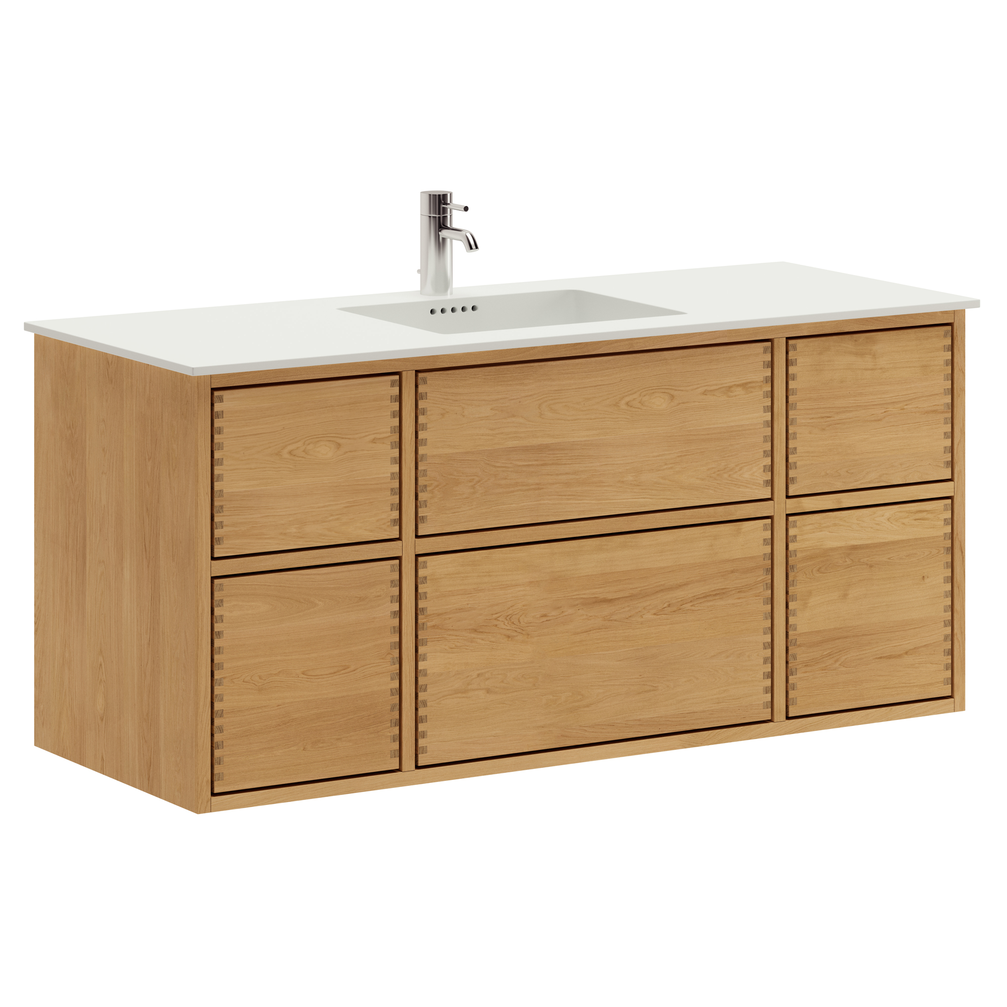 Billede af 120 cm Naturolieret Just Wood Push badmøbel med 6 skuffer og Solid Surface bordplade