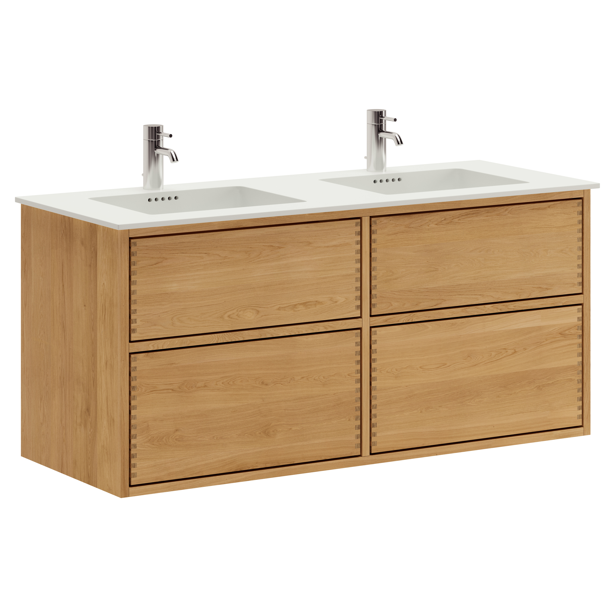 Billede af 120 cm Just Wood Push badmøbel med 4 skuffer og Solid Surface bordplade - Dobbelt vask
