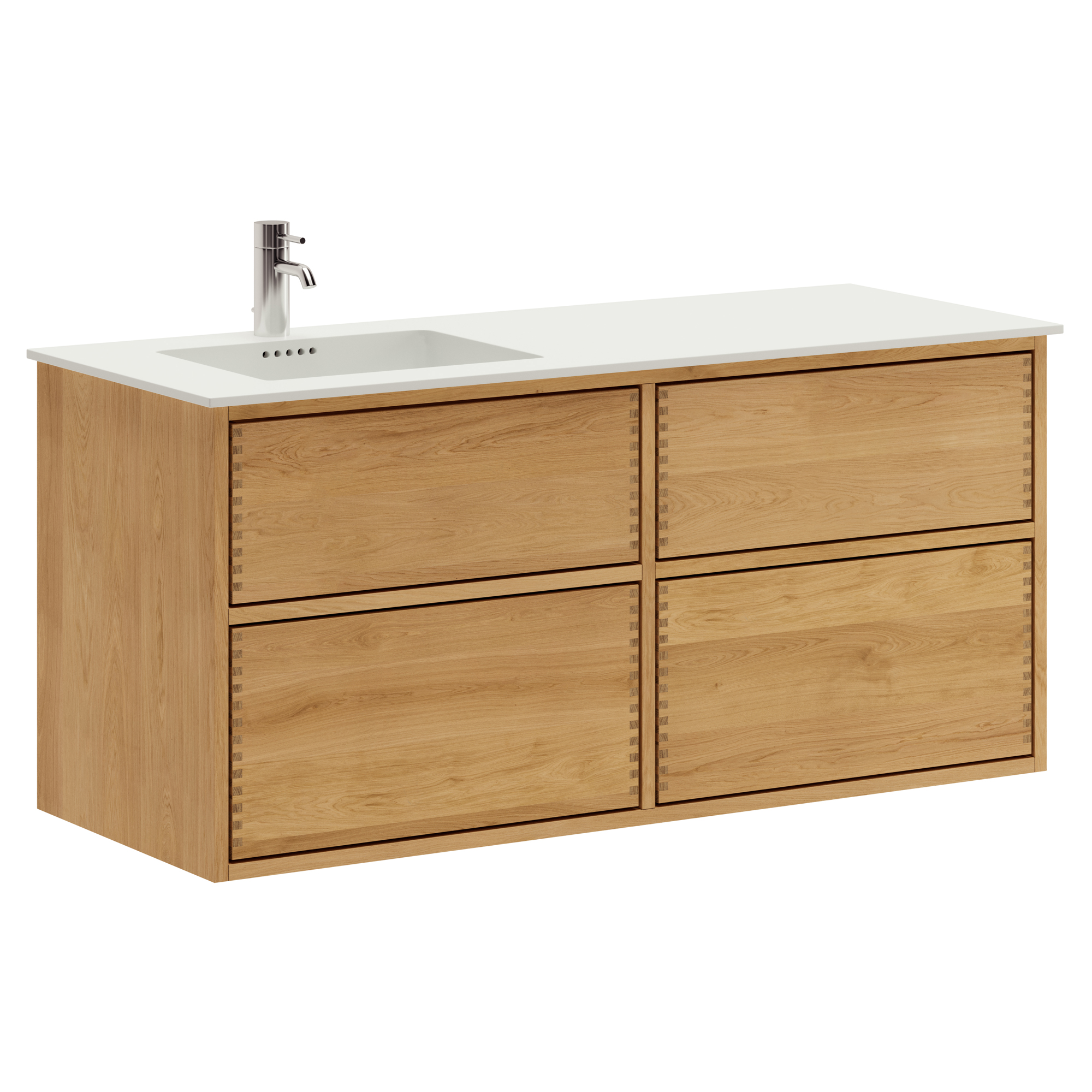 Billede af 120 cm Naturolieret Just Wood Push badmøbel med 4 skuffer og Solid Surface bordplade - Venstre