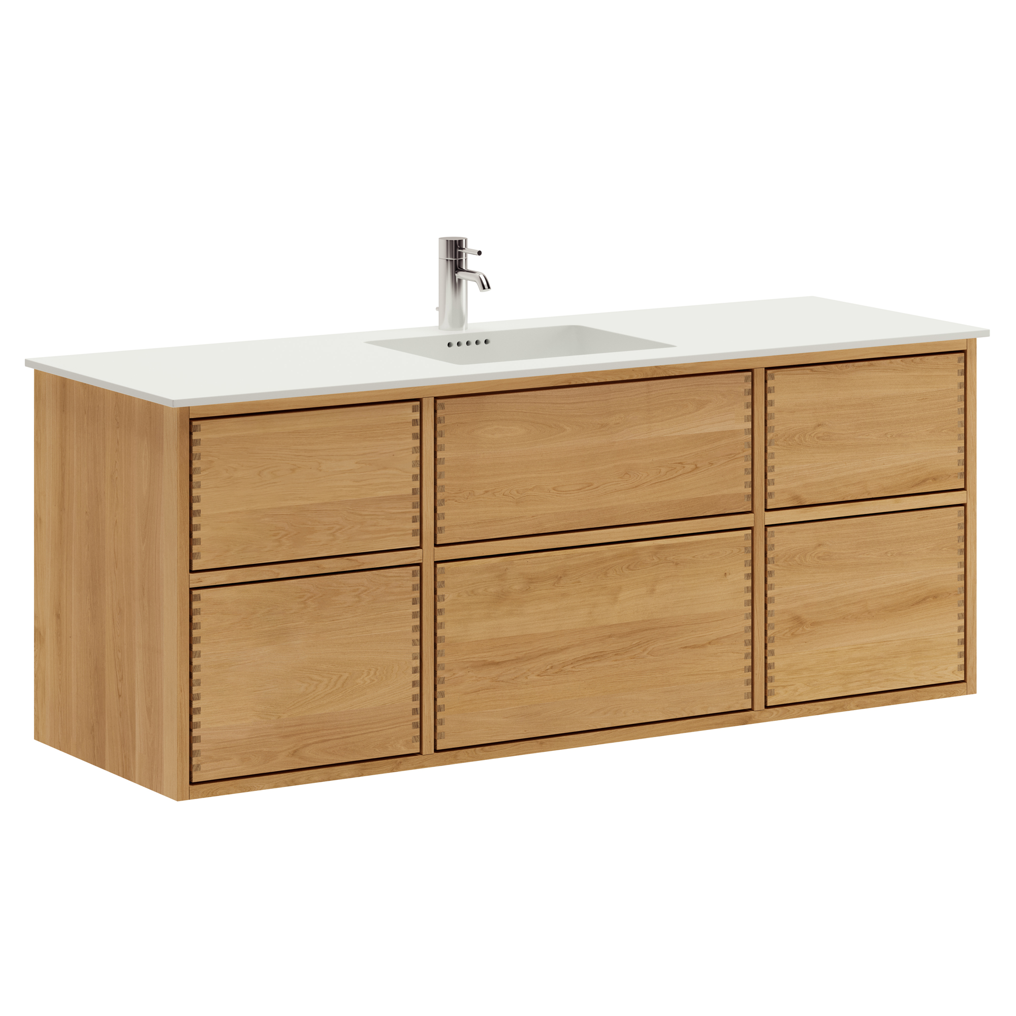 Billede af 140 cm Naturolieret Just Wood Push badmøbel med 6 skuffer og Solid Surface bordplade