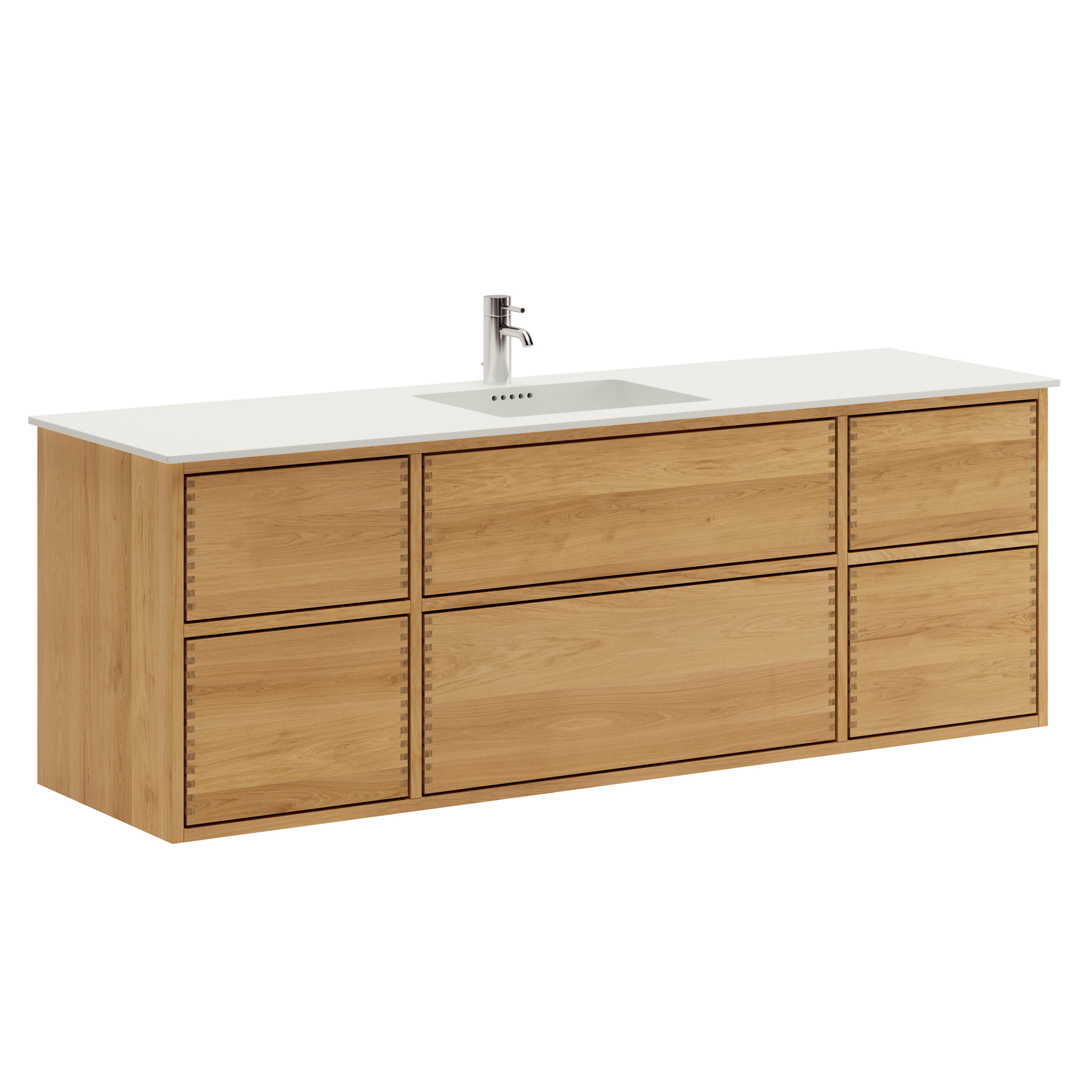 Billede af 160 cm Naturolieret Just Wood Push badmøbel med 6 skuffer og Solid Surface bordplade