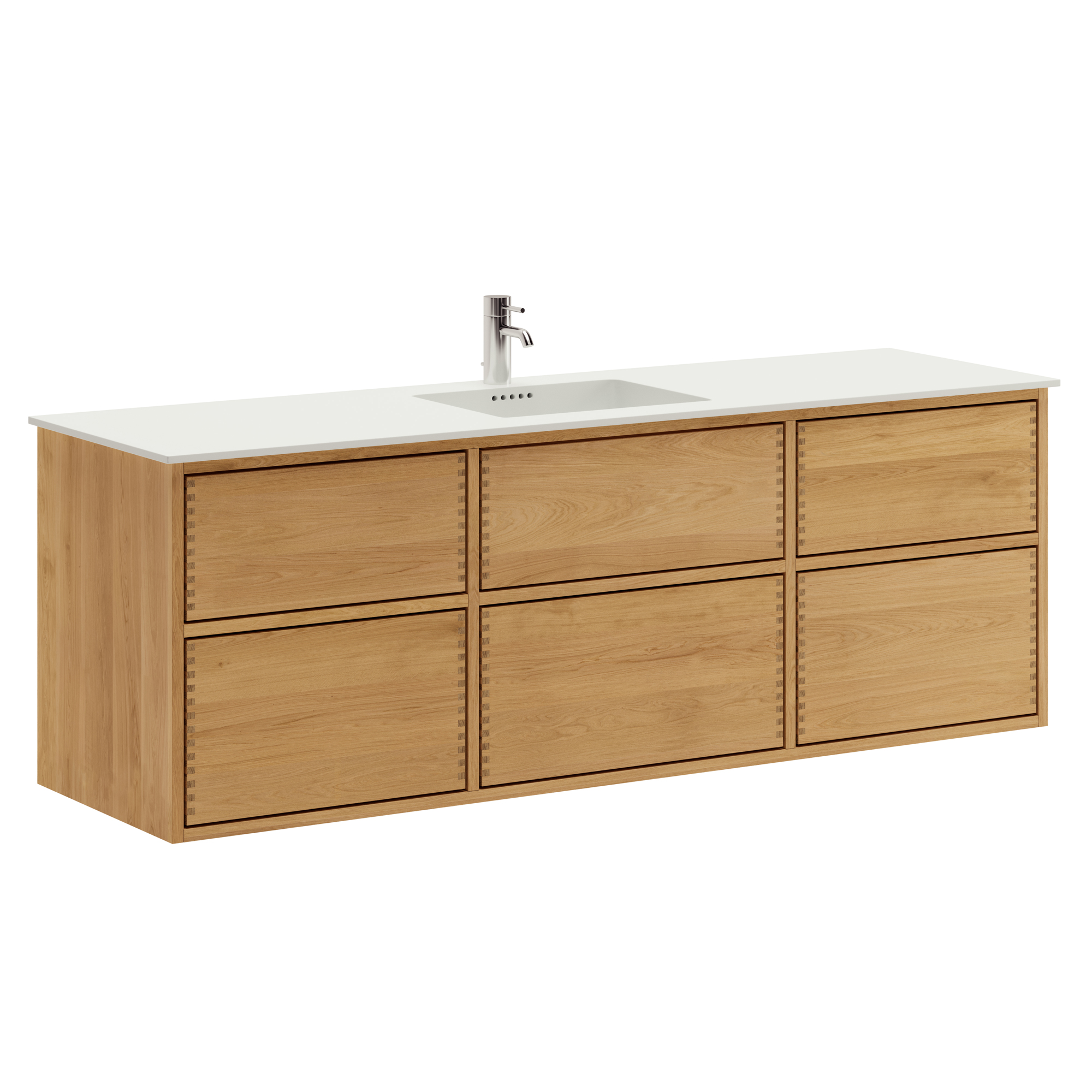 160 cm Naturolieret Just Wood Push badmøbel med 6 skuffer og Solid Surface Colombo