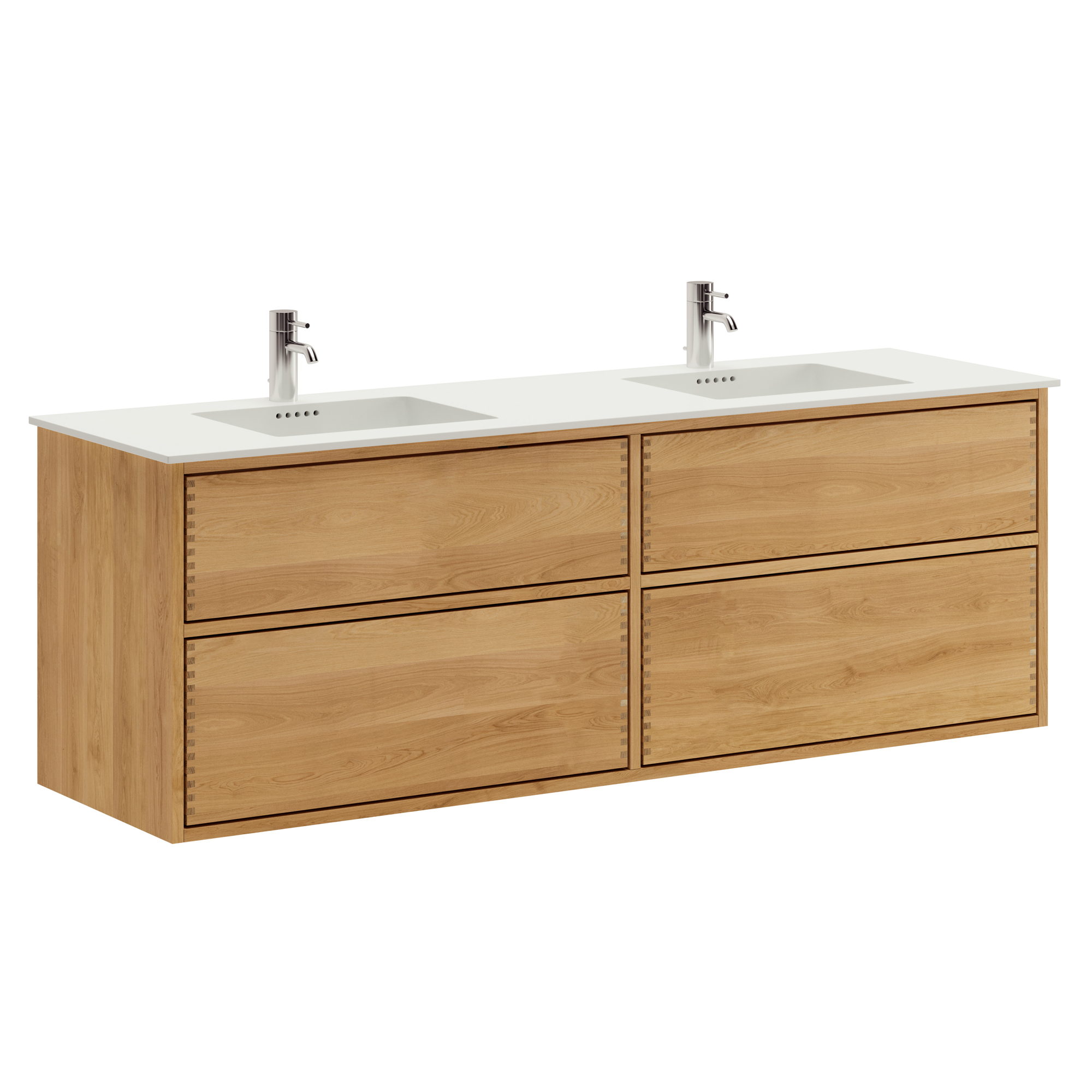 Billede af 160 cm Just Wood Push badmøbel med 4 skuffer og Solid Surface bordplade - Dobbelt vask