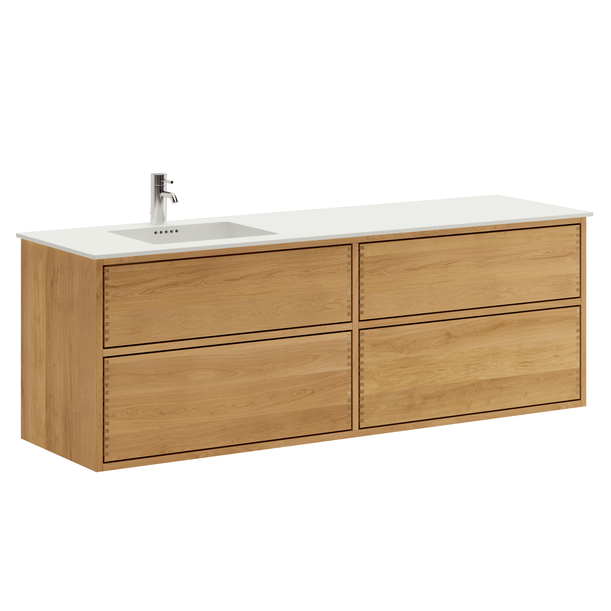 Billede af 160 cm Naturolieret Just Wood Push badmøbel med 4 skuffer og Solid Surface bordplade - Venstre