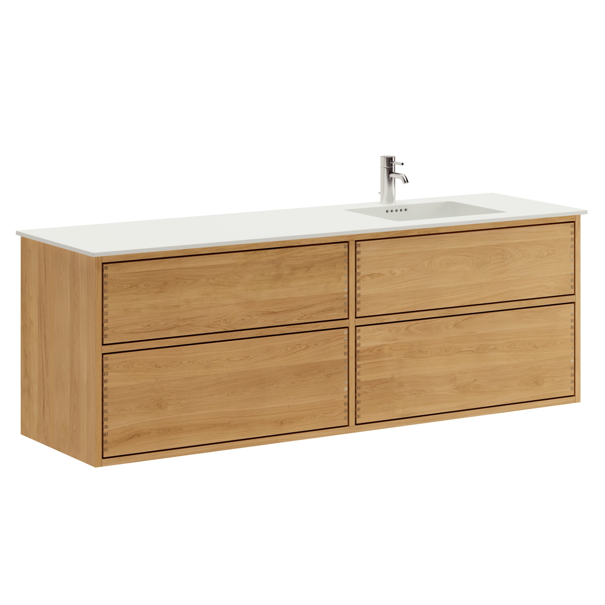 Billede af 160 cm Naturolieret Just Wood Push badmøbel med 4 skuffer og Solid Surface bordplade - Højre