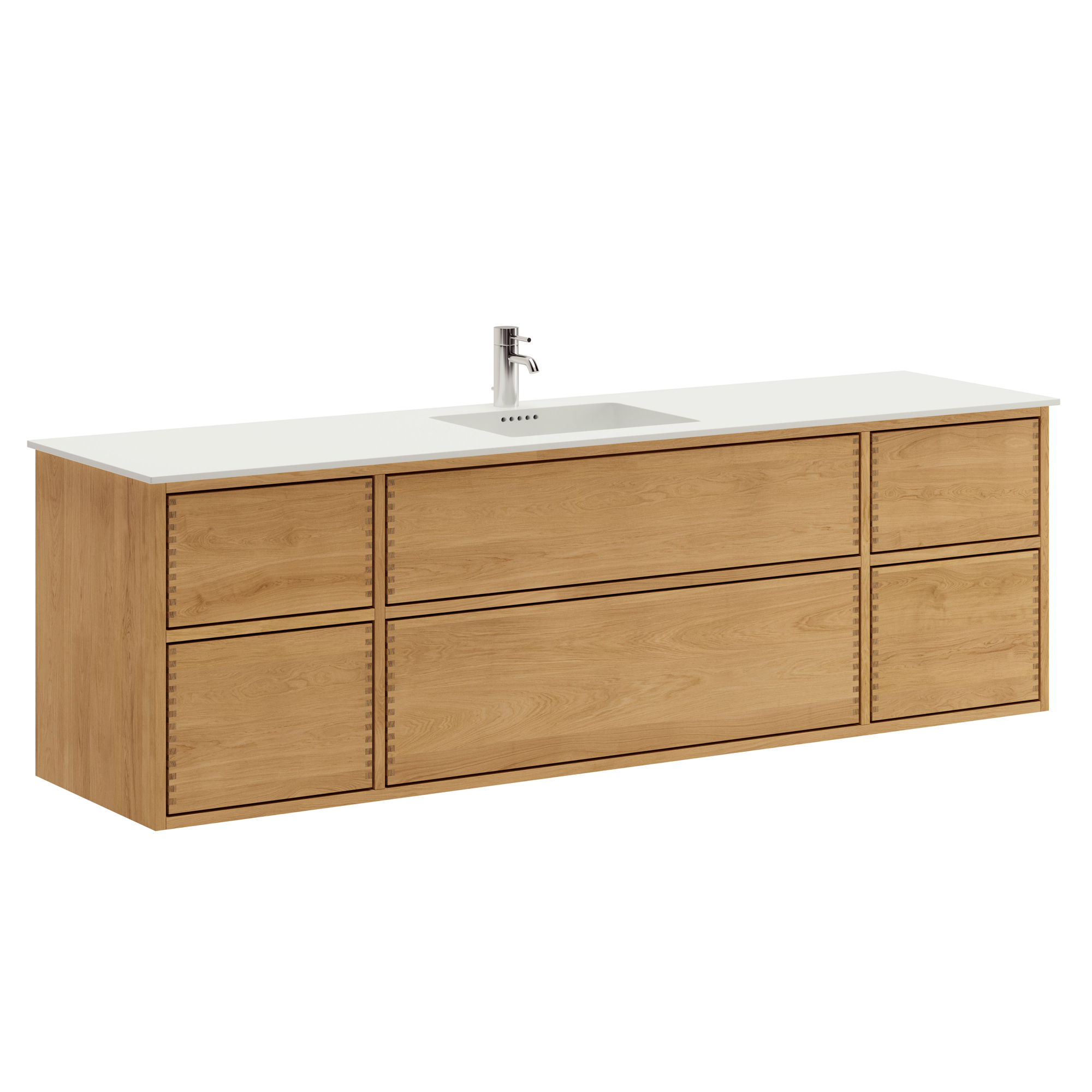 Billede af 180 cm Naturolieret Just Wood Push badmøbel med 6 skuffer og Solid Surface bordplade