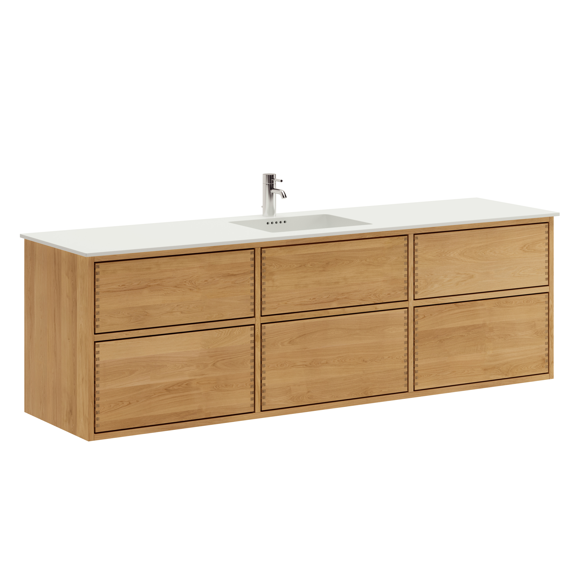 176 cm Naturolieret Just Wood Push badmøbel med 3x 60cm skuffer og Solid Surface bordplade