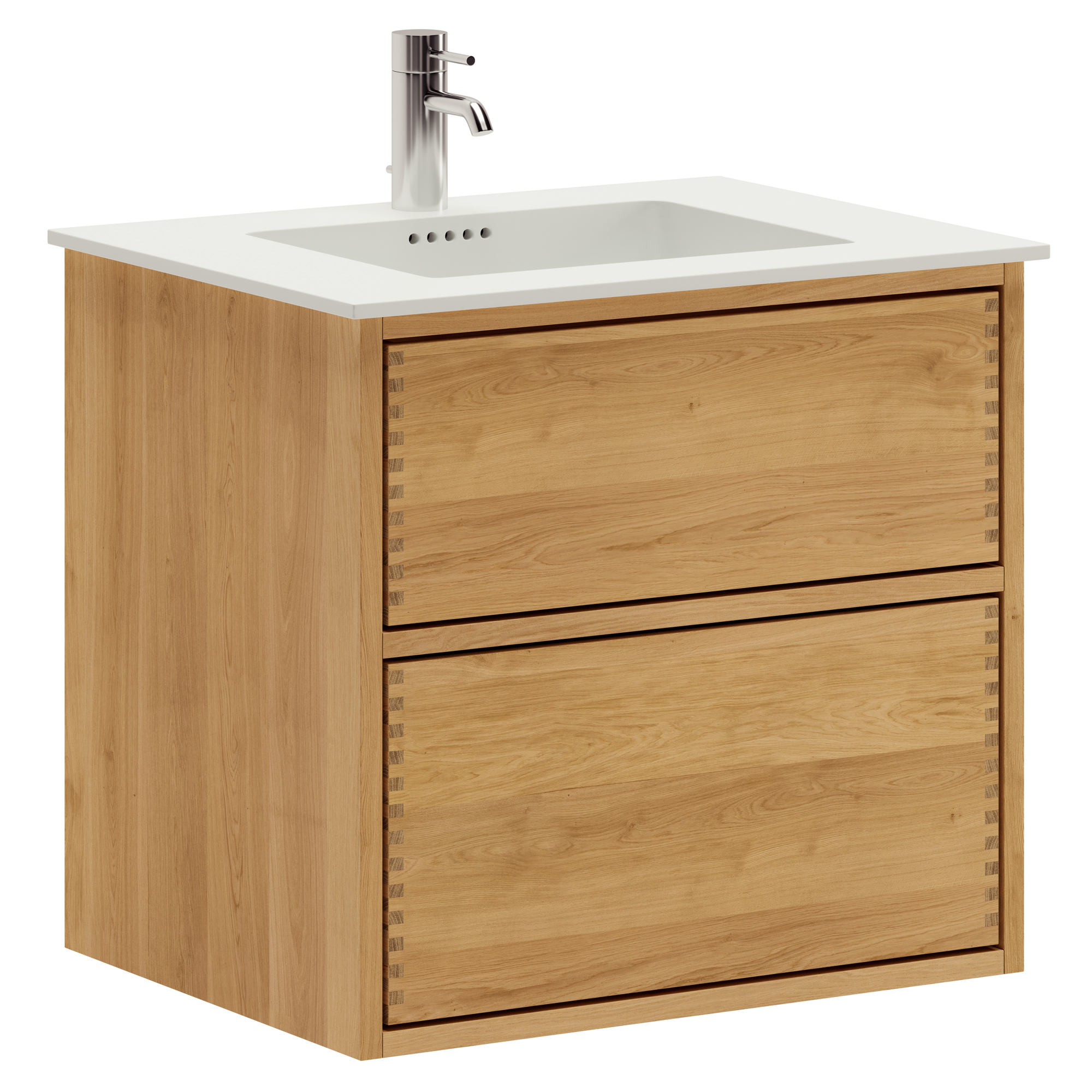 Billede af 60 cm Naturolieret Just Wood Push badmøbel med 2 skuffer og Solid Surface bordplade