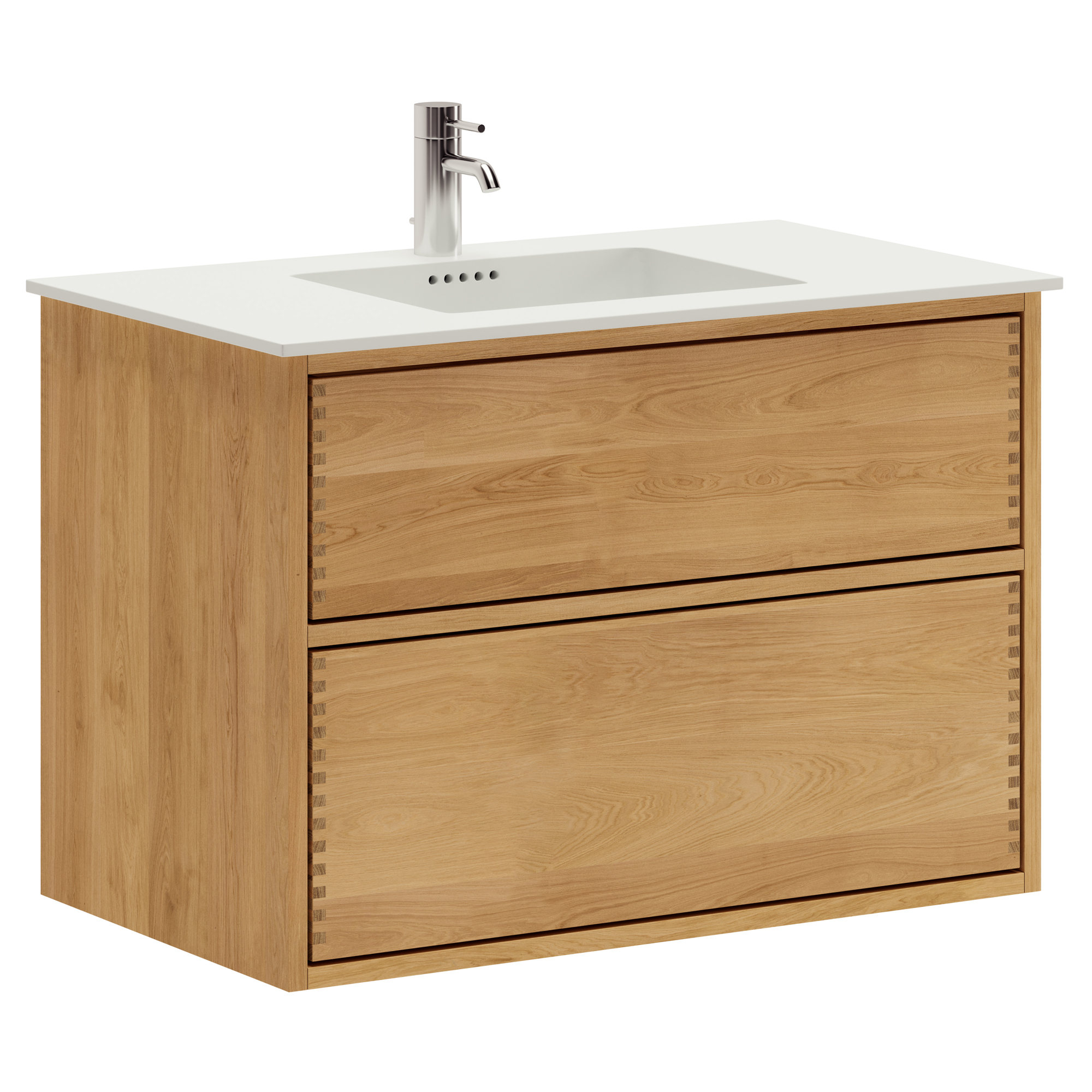 Billede af 80 cm Naturolieret Just Wood Push badmøbel med 2 skuffer og Solid Surface bordplade