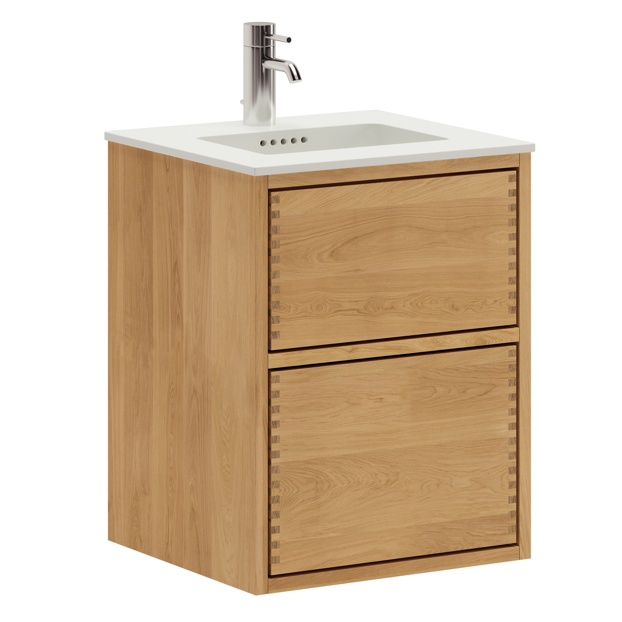 Billede af 43,8 cm Lysolieret Just Wood Mini Push badmøbel med 2 skuffer og med Solid Surface bordplade