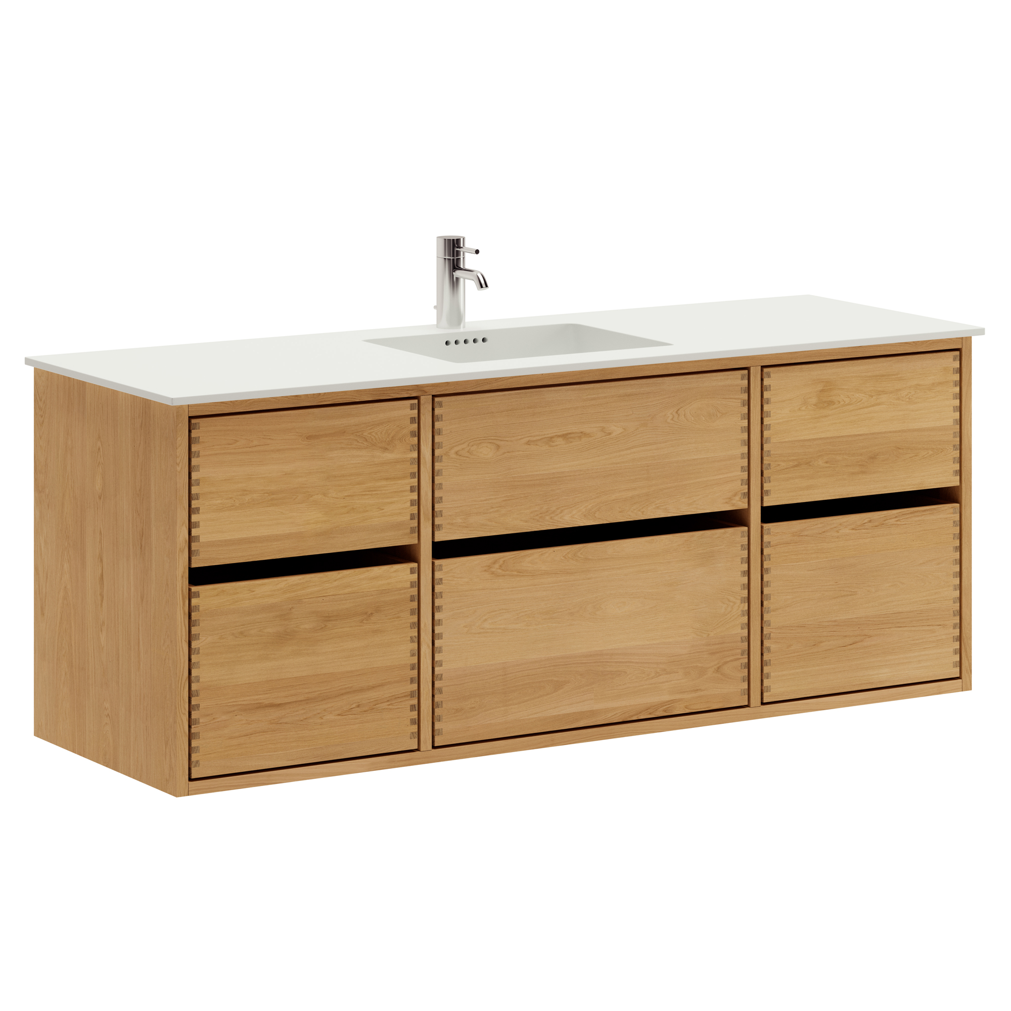 Billede af 140 cm Just Wood Original badmøbel med 6 skuffer og Solid Surface bordplade