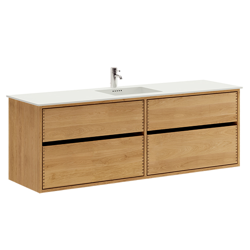 160 cm Lysolieret Just Wood Original badmøbel med 4 skuffer og Solid Surface bordplade - Dobbelt vask