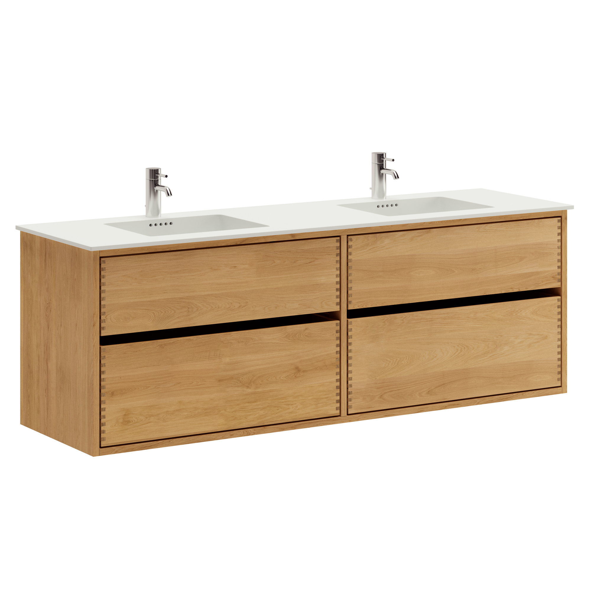 160 cm Lysolieret Just Wood Original badmøbel med 4 skuffer og Solid Surface bordplade - Dobbelt vask