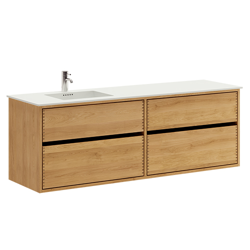 160 cm Lysolieret Just Wood Original badmøbel med 4 skuffer og Solid Surface bordplade - Venstre