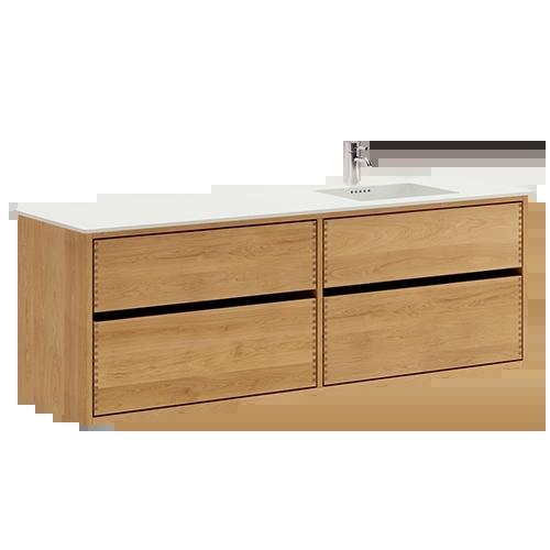 160 cm Lysolieret Just Wood Original badmøbel med 4 skuffer og Solid Surface bordplade - Højre