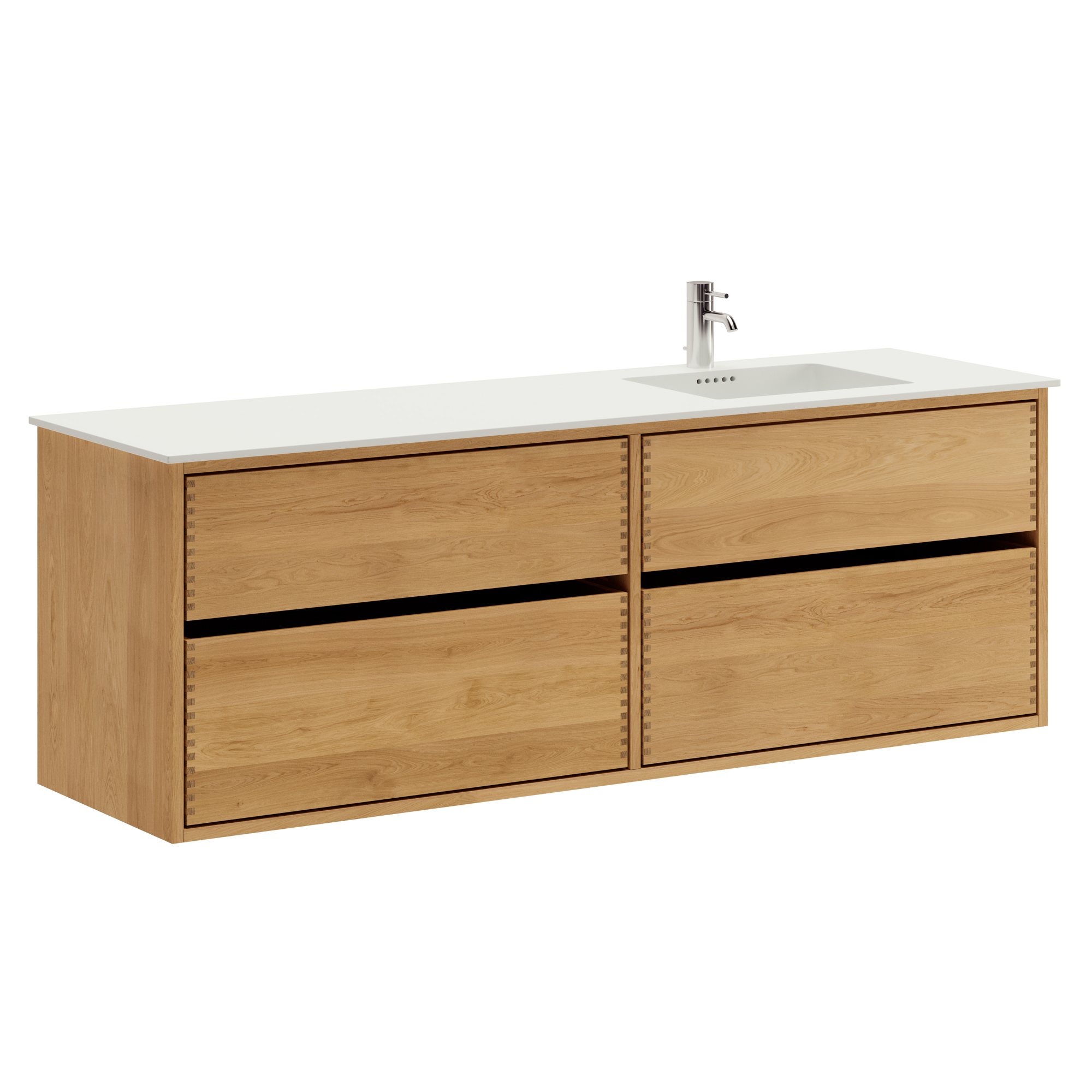 160 cm Lysolieret Just Wood Original badmøbel med 4 skuffer og Solid Surface bordplade - Højre