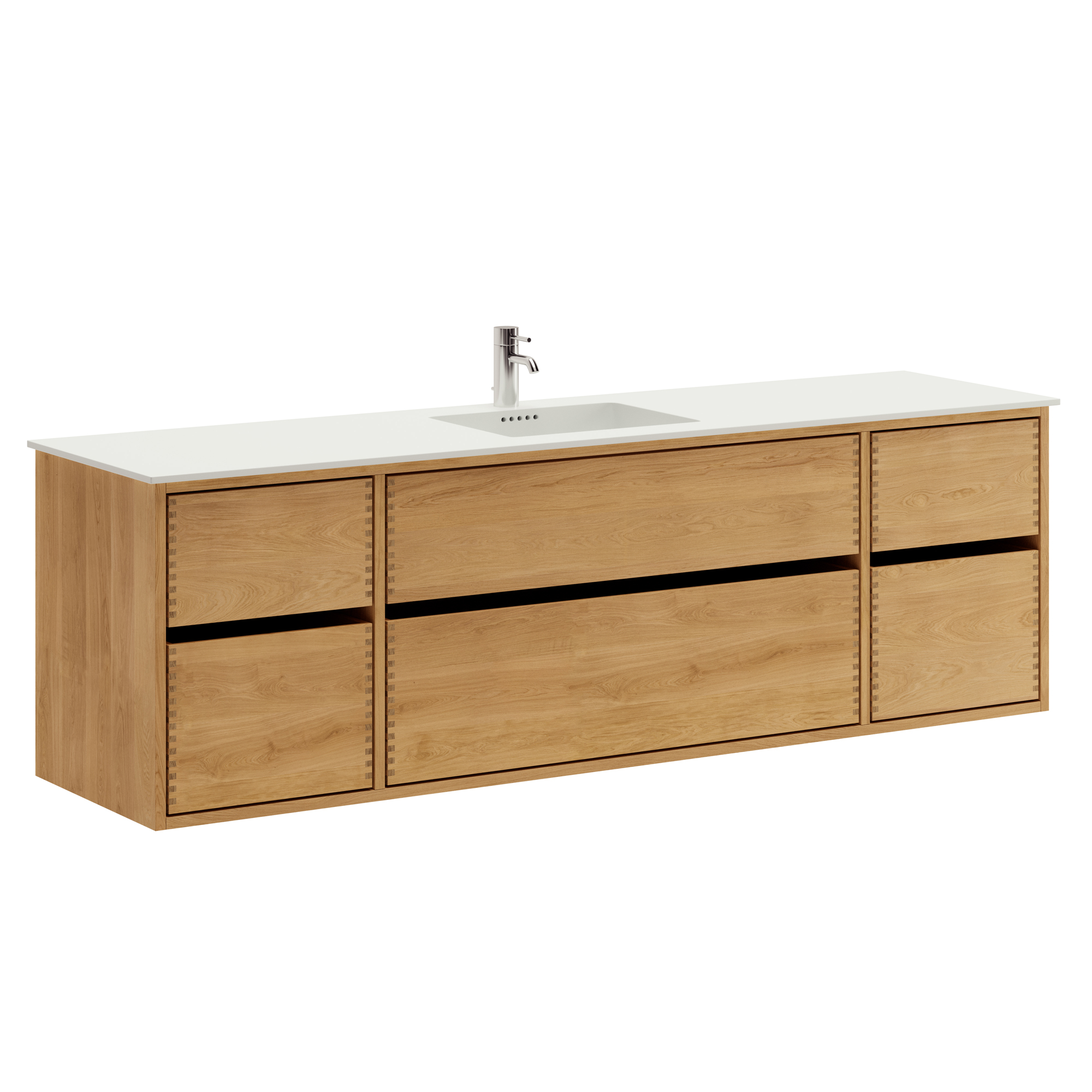 180 cm Naturolieret Just Wood Original badmøbel med 6 skuffer og Solid Surface bordplade