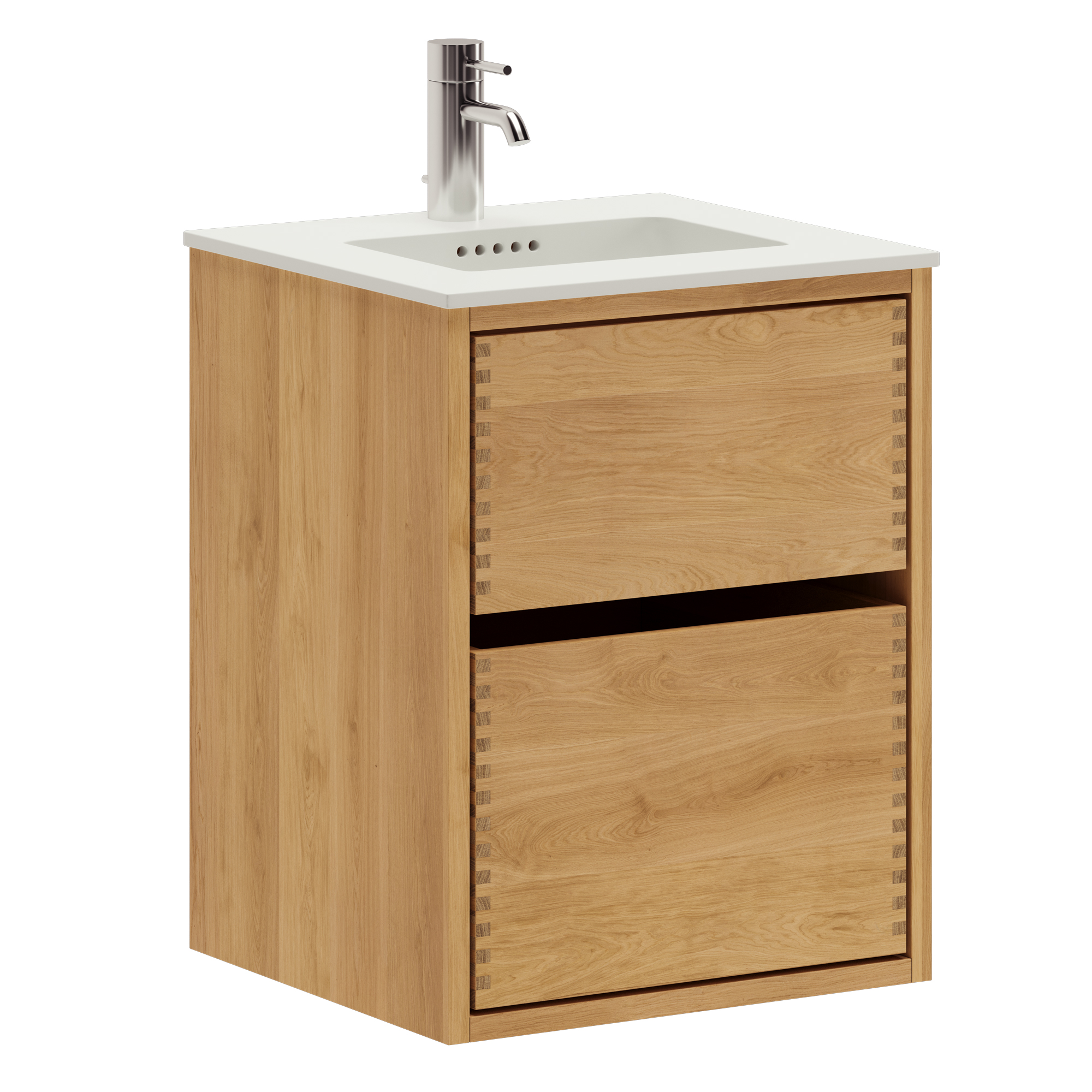 Billede af 43,8 cm Lysolieret Just Wood Mini Original badmøbel med 2 skuffer og Solid Surface bordplade