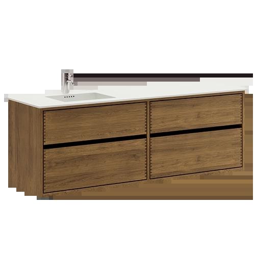 160 cm Mørkolieret Just Wood Original badmøbel med 4 skuffer og Solid Surface bordplade - Venstre