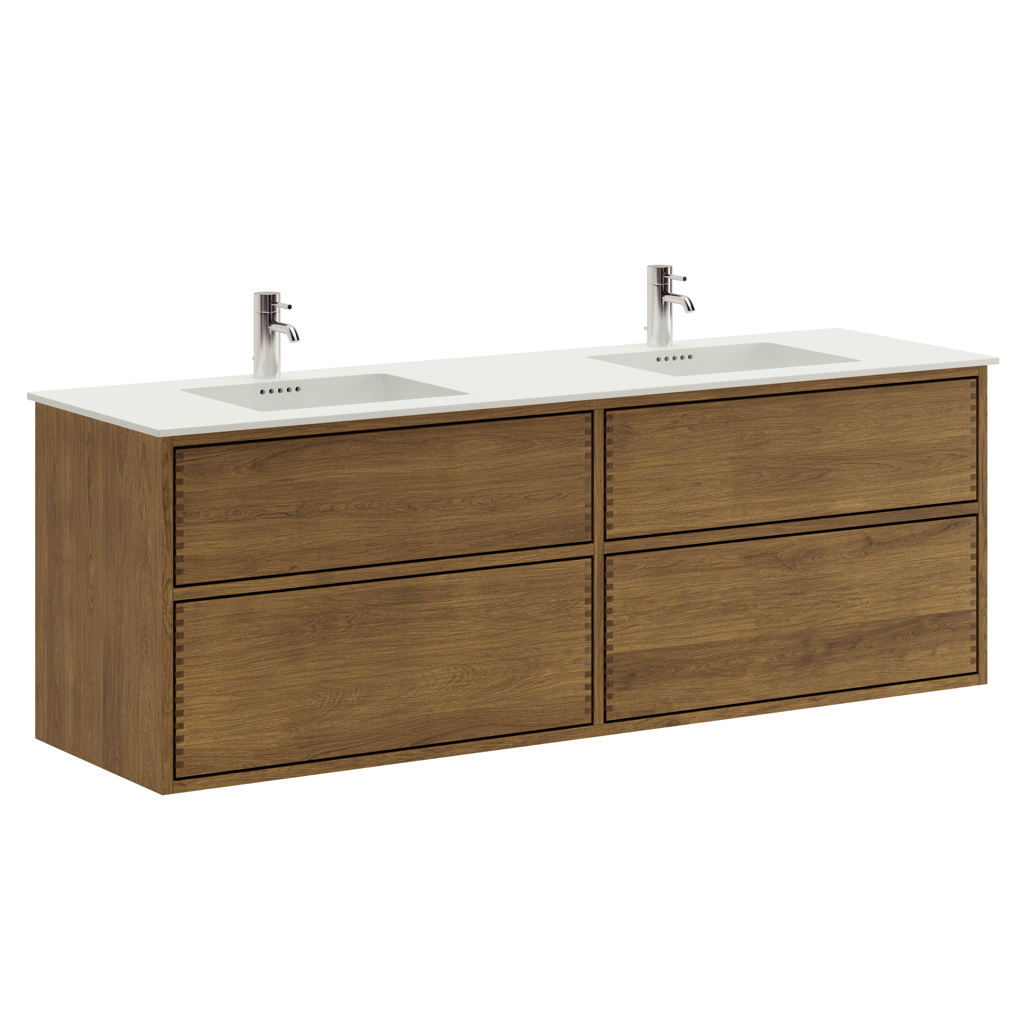 Billede af 160 cm Mørkolieret Just Wood Push badmøbel med 4 skuffer og Solid Surface bordplade - Dobbelt vask