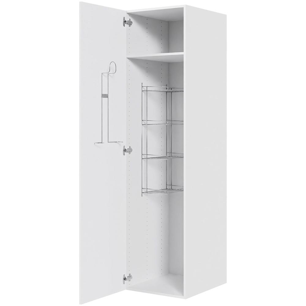 Køkken kosteskab i Hvid Front H: 195,2 cm D: 60,0 cm - Inklusiv trådreol, slangeholder & hylde - Bredde: 50 cm