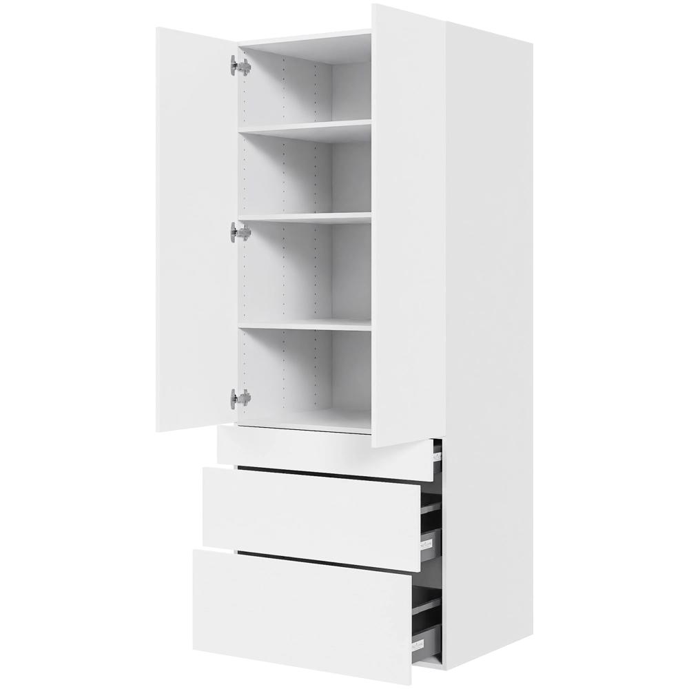 Billede af Multi-Living Køkken garderobeskab i Cibo Bianco H: 195,2 cm D: 60,0 cm - 1 låge og 3 skuffer fuldudtræk/softclose - Bredde: 80 cm