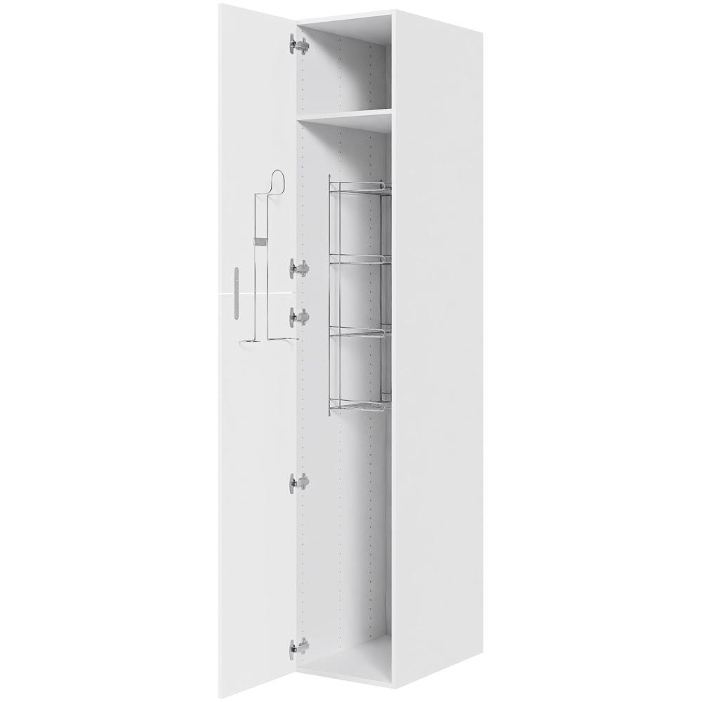 Køkken ekstra højt kosteskab i Cibo Bianco H: 214,4 cm D: 60,0 cm - Inklusiv 1 hylde, 1 trådreol, 1 slangeholder - Bredde: 40 cm