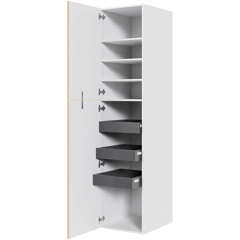 Multi-Living Køkken ekstra højt linnedskab  i White/Oak Line H: 214,4 cm D: 60,0 cm - Inklusiv 4 hylder samt 3 bakker. - Bredde: 50 cm