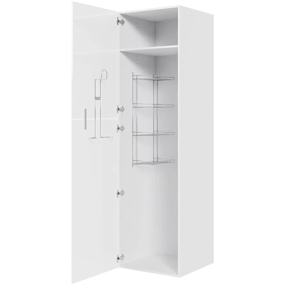 Køkken ekstra højt kosteskab i Hvid Højglans H: 214,4 cm D: 60,0 cm - Inklusiv 1 hylde, 1 trådreol, 1 slangeholder - Bredde: 60 cm