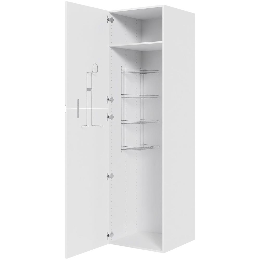 Køkken ekstra højt kosteskab i Hvid Grebsfri H: 214,4 cm D: 60,0 cm - Inklusiv 1 hylde, 1 trådreol, 1 slangeholder - Bredde: 60 cm