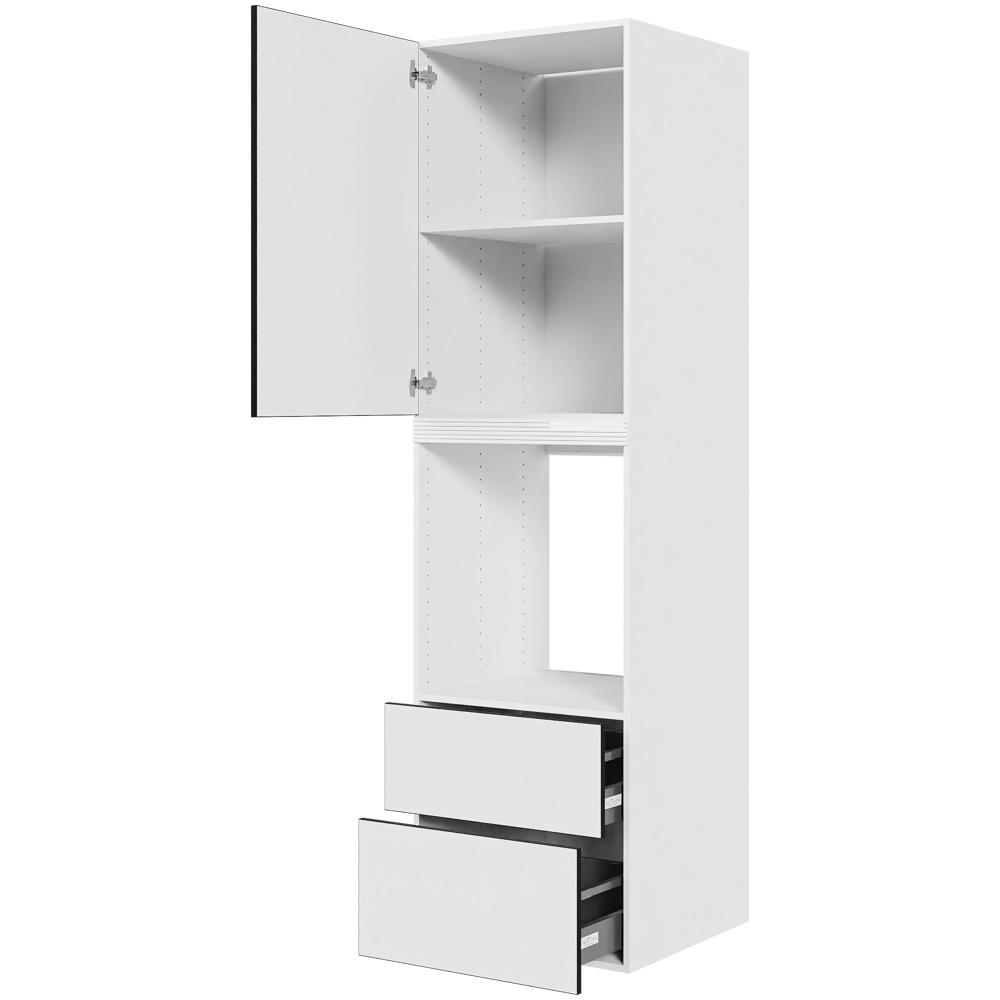 Multi-Living Køkken ekstra højt indbygningsskab til ovn  i White/Black line H: 214,4 cm D: 60,0 cm - 1 låge & 2 skuffer deludtræk/softluk - Bredde: 60 cm