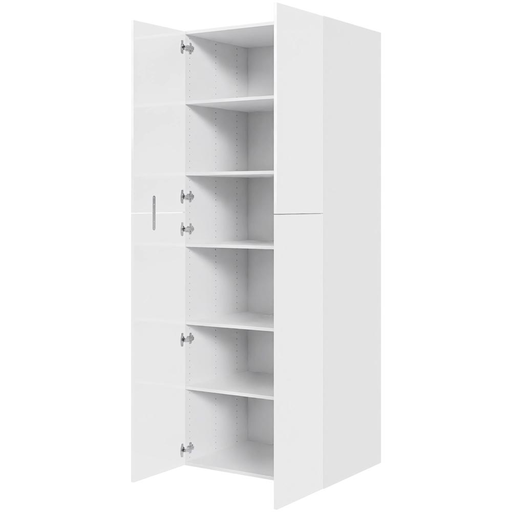 Ekstra højt hyldeskab i Hvid Højglans H: 214,4 cm D: 60,0 cm - 2 delt låge inklusiv 5 hylder - Bredde: 80 cm