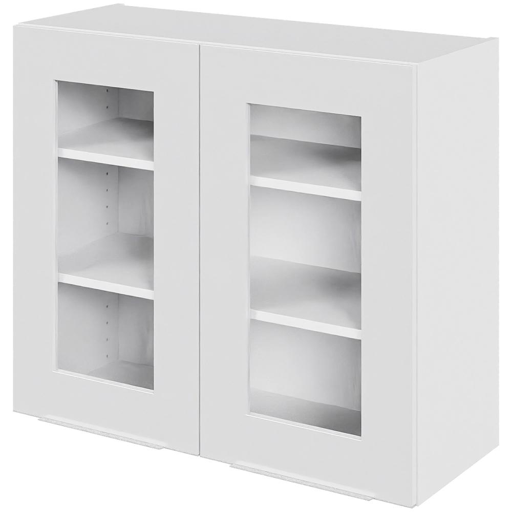 Billede af Multi-Living Køkken vitrineskab i Malet Hvid Front Paris overskab H: 70,4 cm D: 34,0 cm - Låge med klart glas inklusiv 2 hylder - Bredde: 80 cm