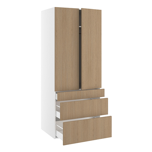 Garderobeskab, 1244mm dobbelt låger, 3 skuffer H:124/252/316mm, 1 hylde, 1 konstruktionshylde, 1 bøjlestang (leveres usamlet). H:1952 B:800 D:580