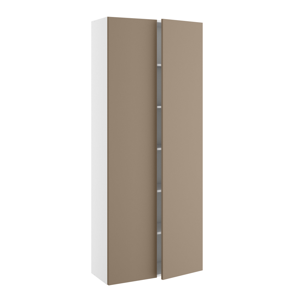 Højskab, halv dybde, m/dobbelt låger, 4 hylder, 1 konstruktionshylde (leveres usamlet). H:1952 B:800 D:320