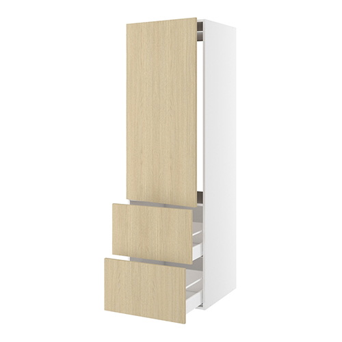 Højskab, t/integreret køl med glideskinner, 1244mm låge, m/hængselsboring, 2 skuffer H:348mm, hul: 1224mm. H:1952 B:600 D:580