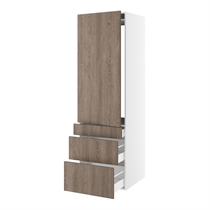 Kitchn Højskab til integreret køl nichemål 1232x567 mm. m/1 låge med hængselsboring H:1244 og 3 skuffer H:316, 252 og 124 H:1952 D:580 B:600