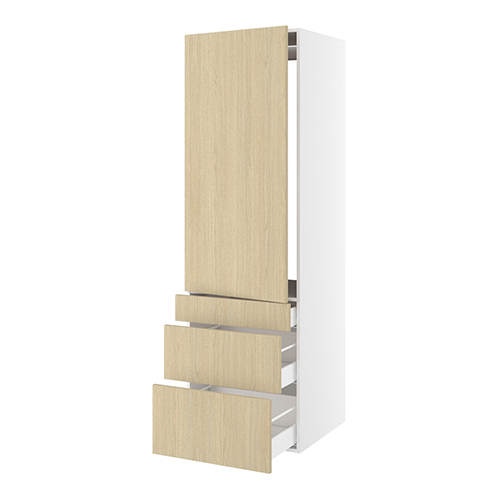 Højskab, t/integreret køl med glideskinner, 1244mm låge, m/hængselsboring, 3 skuffer H:124/252/316mm, hul: 1224mm. H:1952 B:600 D:580