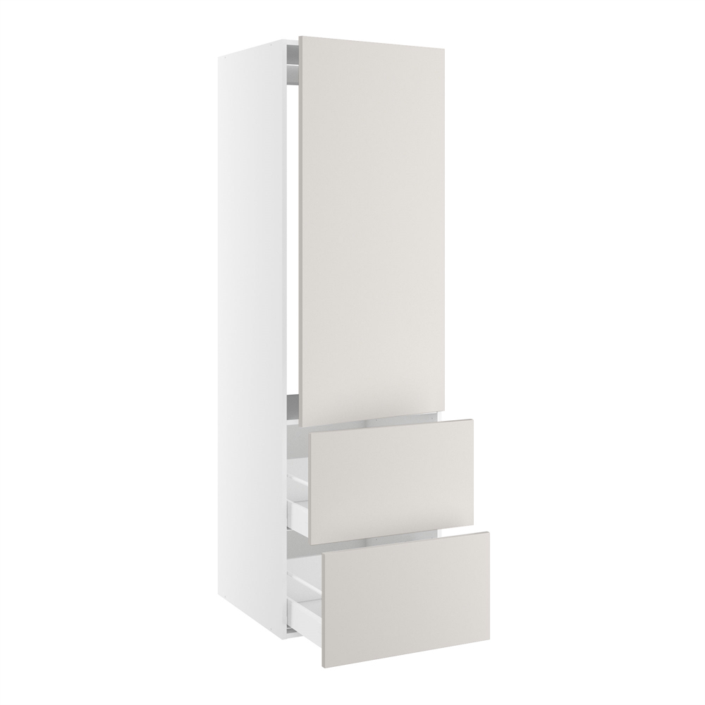 Højskab, t/integreret køl med fladhængsler, 1244mm låge, u/hængselsboring, 2 skuffer H:348mm, hul: 1224mm. H:1952 B:600 D:580