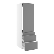 Kitchn Højskab til integreret køl nichemål 1232x567 mm. m/1 låge uden hængselsboring H:1244 og 3 skuffer H:316, 252 og 124 H:1952 D:580 B:600