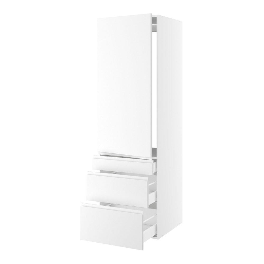 Kitchn Højskab til integreret køl nichemål 1232x567 mm. m/1 låge uden hængselsboring H:1244 og 3 skuffer H:316, 252 og 124 H:1952 D:580 B:600