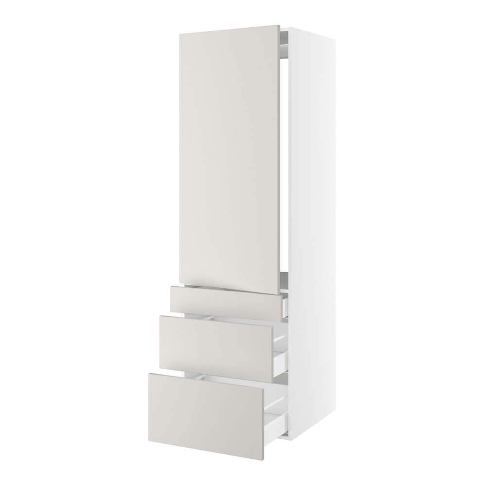 Højskab, t/integreret køl med fladhængsler, 1244mm låge, u/hængselsboring, 3 skuffer H:124/252/316mm, hul: 1224mm. H:1952 B:600 D:580