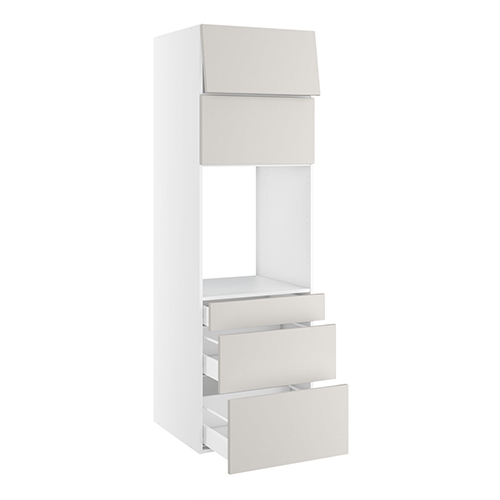 Højskab, t/ovn, 2 toplåger 316mm, 3 skuffer H:124/252/316mm, hul: 592mm. H:1952 B:600 D:580