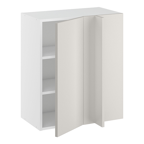 Hjørneindstiksoverskab, 296mm låge, blændplade 340mm, 2 hylder (min. 640mm fra væg). H:704 B:600 D:320