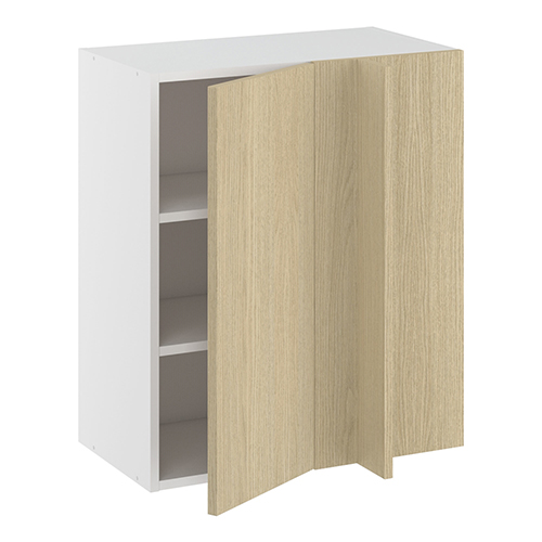 Hjørneindstiksoverskab, 296mm låge, blændplade 340mm, 2 hylder (min. 640mm fra væg). H:704 B:600 D:320