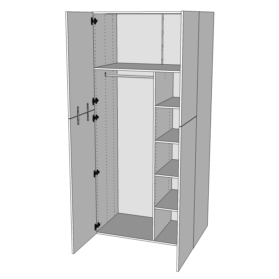 Multi-Living Ekstra højt combiskab  i Wien H: 214,4 cm D: 60,0 cm - 2 låger inklusiv 4 hylde samt 1 oval bøjlestang. - Bredde: 100 cm