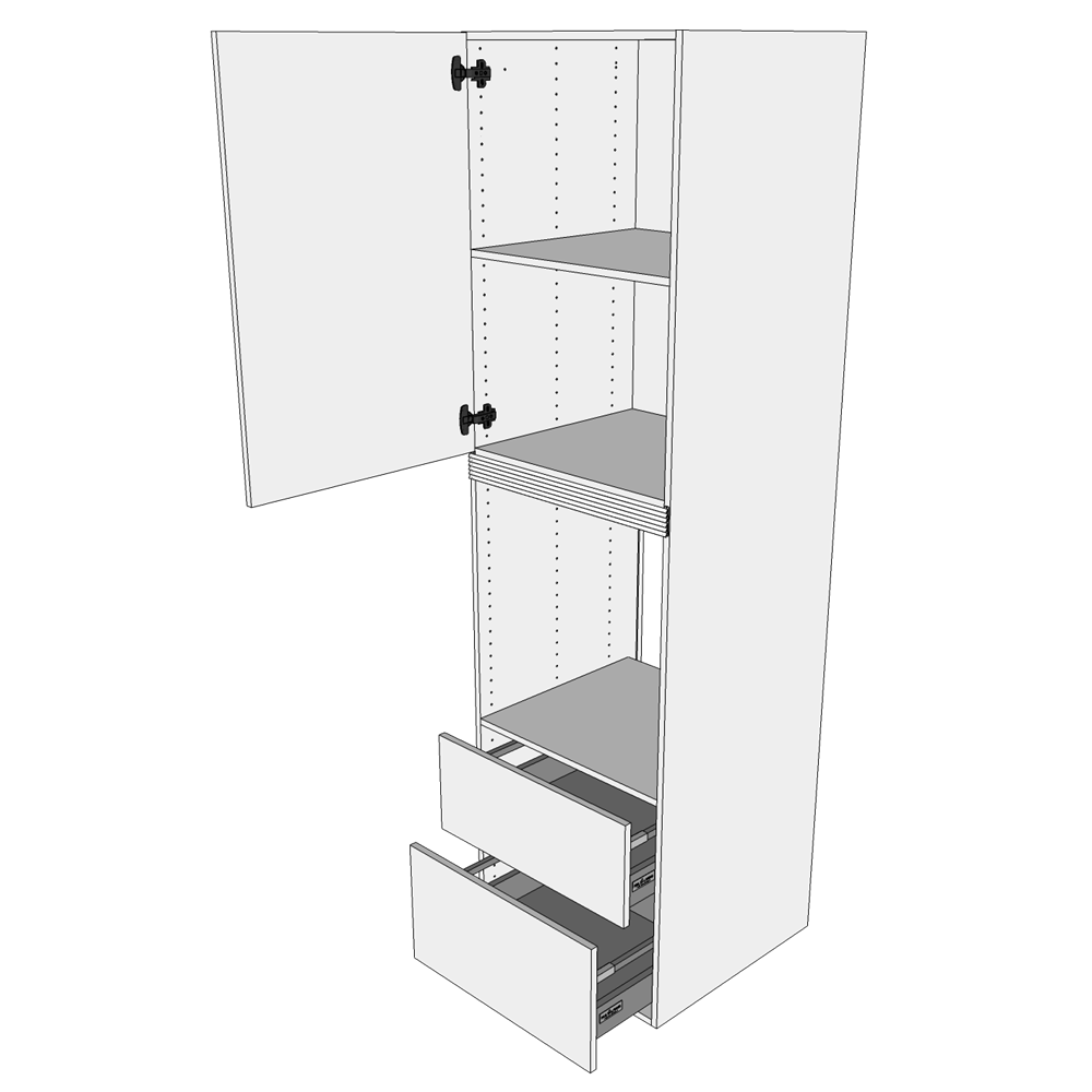 Multi-Living Køkken ekstra højt indbygningsskab til ovn  i Wien H: 214,4 cm D: 60,0 cm - 1 låge & 2 skuffer fuldudtræk/softluk - Bredde: 60 cm