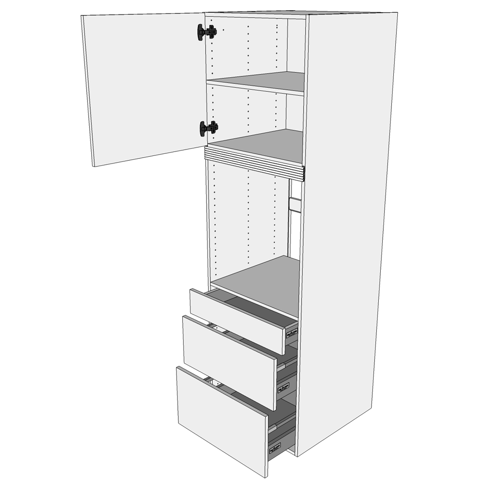 Billede af Multi-Living Køkken indbygningsskab i Wien til ovn H: 195,2 cm D: 60,0 cm - 3 skuffer deludtræk/softluk og 1 låge - Bredde: 60 cm